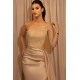 Elegant Strapless Champagne Mermaid Prom Dress Slit Long With Sequins Beads