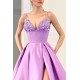 Lilac Spaghetti-Straps Sleeveless Prom Dress Split Long With Sequins