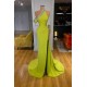 Yellow Green One Shoulder Mermaid Prom Dress Slit Long With Crystals