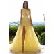 Glittering One Shoulder Daffodil Sequins Prom Dress Long Split Online