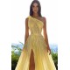 Glittering One Shoulder Daffodil Sequins Prom Dress Long Split Online