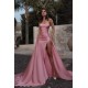 Dusty Pink Strapless Ruffles Mermaid Prom Dress Long With Slit