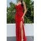 Burgundy Sweetheart Mermaid Sequin Prom Dress with high split
