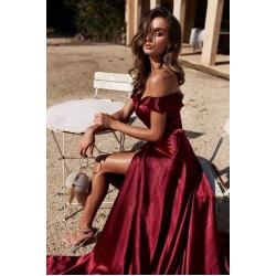 Sheath Off-the Shoulder Chapel Length Charmeuse Evening Dress