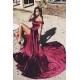 Sheath Off-the Shoulder Chapel Length Charmeuse Evening Dress