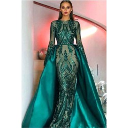 Chic Green Long Sleeve Sequins Evening Dress Overskirt