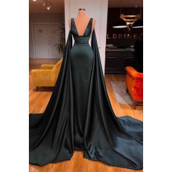 Sexy Deep V-Neck Sleeveless Long Evening Gowns Mermaid Prom Dress With Ruffles