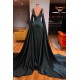 Sexy Deep V-Neck Sleeveless Long Evening Gowns Mermaid Prom Dress With Ruffles