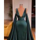 Sexy Deep V-Neck Sleeveless Long Evening Gowns Mermaid Prom Dress With Ruffles