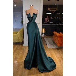 Gorgeous Spaghetti-Straps Crystal Mermaid Evening Dress With Detachable Train
