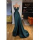 Gorgeous Spaghetti-Straps Crystal Mermaid Evening Dress With Detachable Train