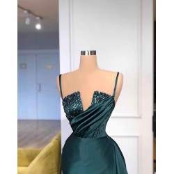 Gorgeous Spaghetti-Straps Crystal Mermaid Evening Dress With Detachable Train