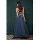 Unique Dusty Blue Tulle A-line Low back Spaghetti-strap Prom Dress