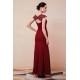 Burgundy Beaded Cap sleeves Chiffon Column Evening Dress