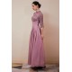 Elegant Violet 3/4 sleeves High waist Beaded Lace Chiffon Evening Dress