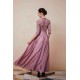 Elegant Violet 3/4 sleeves High waist Beaded Lace Chiffon Evening Dress