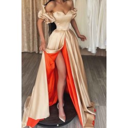 Off-the-Shoulder Champagne Evening Dress Long Split On Sale