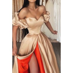 Off-the-Shoulder Champagne Evening Dress Long Split On Sale