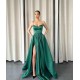Dark Green Spaghetti-Strapes Slit Evening Dress Long With Pockets