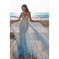 Glamorous Sequins Crystal Mermaid Prom Dress V-Neck Sleeveless
