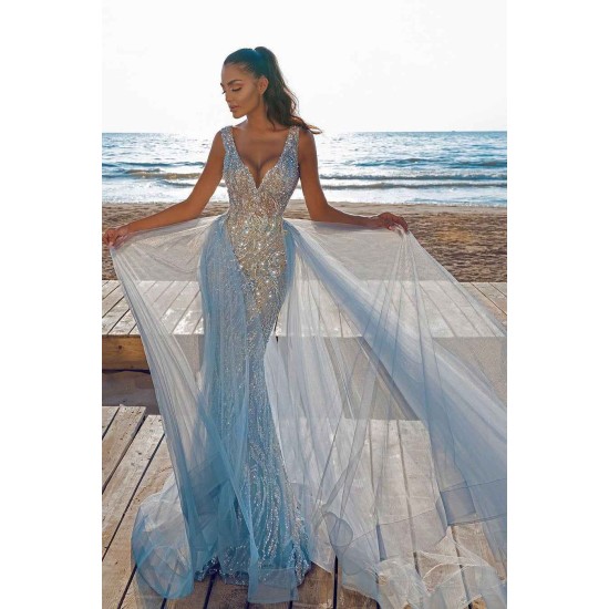 Glamorous Sequins Crystal Mermaid Prom Dress V-Neck Sleeveless