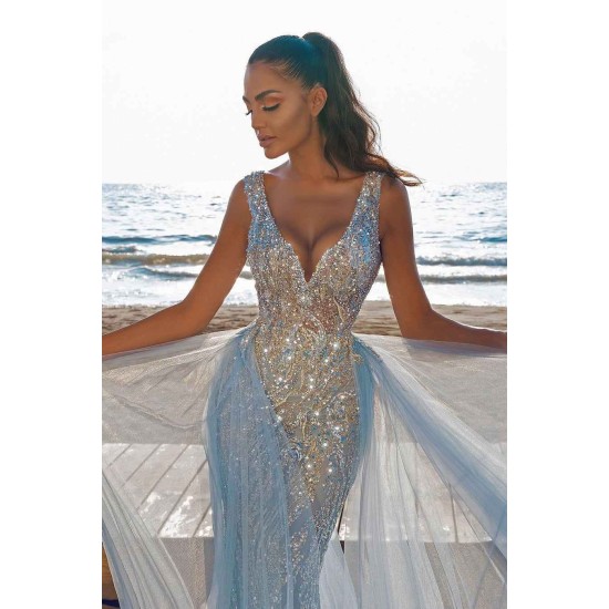 Glamorous Sequins Crystal Mermaid Prom Dress V-Neck Sleeveless