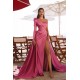 One Shoulder Satin Front Split Evening Party Dresses with Sweep Train