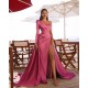 One Shoulder Satin Front Split Evening Party Dresses with Sweep Train