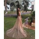 Gorgeous Sequins A-Line Long Prom Gowns New Arrival Spaghetti Straps V-Neck Evening Dress