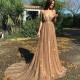 Gorgeous Sequins A-Line Long Prom Gowns New Arrival Spaghetti Straps V-Neck Evening Dress