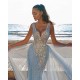 Elegant V-Neck Slim Prom Party Gowns with Detachable Train Mermaid Evening Dress