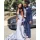 Stretch Satin V-Neck Evening Maxi Dress Sleeveless Mermaid Prom Party Gowns