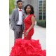 Red Sleeveless Mermaid Ruffy Train Evening Maxi Gown for Women