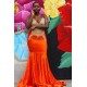 Bright Organe Sweetheart Appliques Mermaid Evening Maxi Dress Crew Neck Prom Party Gowns