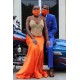 Bright Organe Sweetheart Appliques Mermaid Evening Maxi Dress Crew Neck Prom Party Gowns