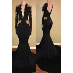 Chic Black prom dress Mermaid Long Sleeves Evening Dress