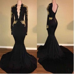 Chic Black prom dress Mermaid Long Sleeves Evening Dress