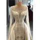 Shining Beaded Long Sleevess Round Neck Prom Dresses With Over Skirt A Line Evening Gowns