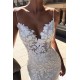 Chic Spaghetti Straps V-neck Lace Prom Dresses|Long Sleevesless Floor Length Evening Gown
