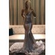 Wholesale Spaghetti Straps Charming Silver Sequins Prom Dresses Chic V-neck Open back Discount Evening Gowns