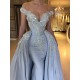 Elegant Sky Blue Mermaid Off-the-Shoulder Prom Dresses Sweetheart Discount Overskirt Evening Dresses On Sale