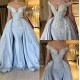 Elegant Sky Blue Mermaid Off-the-Shoulder Prom Dresses Sweetheart Discount Overskirt Evening Dresses On Sale