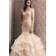 Elegant Mermaid Light Champagne Tulle High Neck Beading Prom Party Gowns| Evening Dress