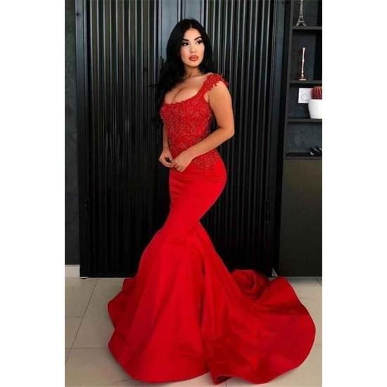 Chic Mermaid Straps Prom Party Gowns| New Arrival Long Lace Appliques Evening Gowns
