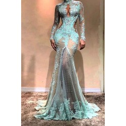 Gorgeous Long Sleeves Mermaid Evening Dress Lace Formal Dress