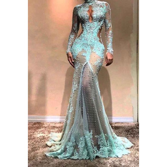 Gorgeous Long Sleeves Mermaid Evening Dress Lace Formal Dress
