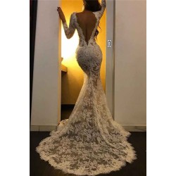 Lace Appliques Chic White Evening Dresses Long Sleeves Prom Dresses with Slit
