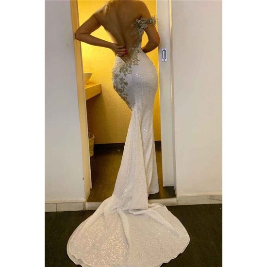 One Shoulder Appliques Sequined Evening Gowns Backless Elegant Formal Dresses