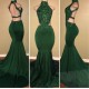 Green lace mermaid prom dress, green evening dress