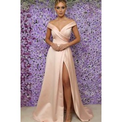 Alluring Off-the-Shoulder Prom Dresses Side Slit Sleeveless Evening Dresses